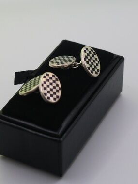 Art Deco Antiquie Sterling silver Black Enamel cufflinks
